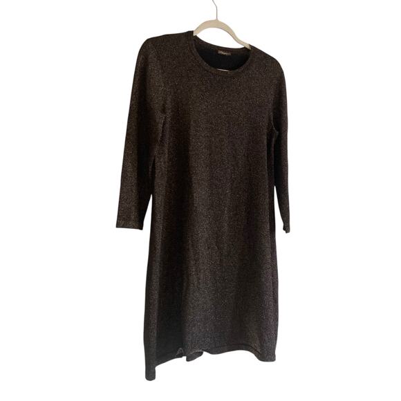 J McLaughlin Brown Gold Metallic Knit Aline Holiday Sparkly Dress Size Medium - Picture 3 of 16